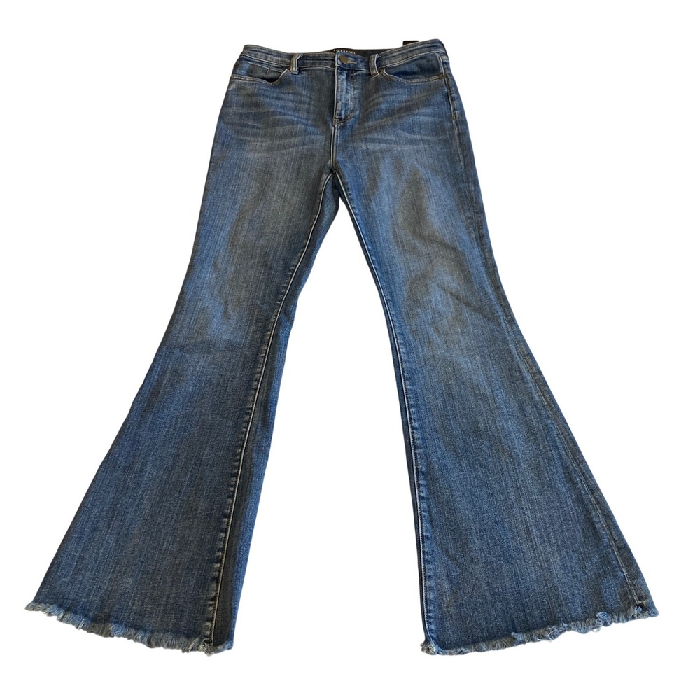 Liverpool Los Angeles Women 25x30 Harpswell‎ High Rise Flare Jeans Raw Hem Blue